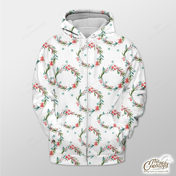 White Background With Xmas Wreath Outerwear Christmas Gift Hoodie Zip Hoodie