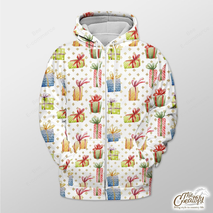 Polka Dot Background With Xmas Gift Outerwear Christmas Gift Hoodie Zip Hoodie