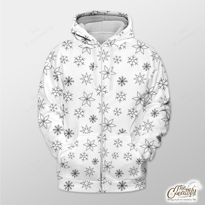 White Background With Black And White Snowflake Outerwear Christmas Gift Hoodie Zip Hoodie