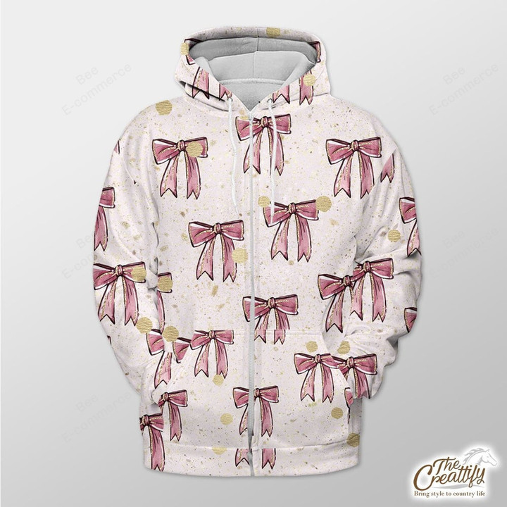 Twinkle Gold And Pink Xmas Bow Outerwear Christmas Gift Hoodie Zip Hoodie