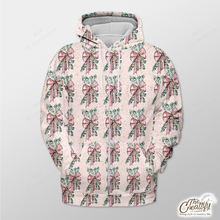 Pink Background With Xmas Mistletoe Outerwear Christmas Gift Hoodie Zip Hoodie