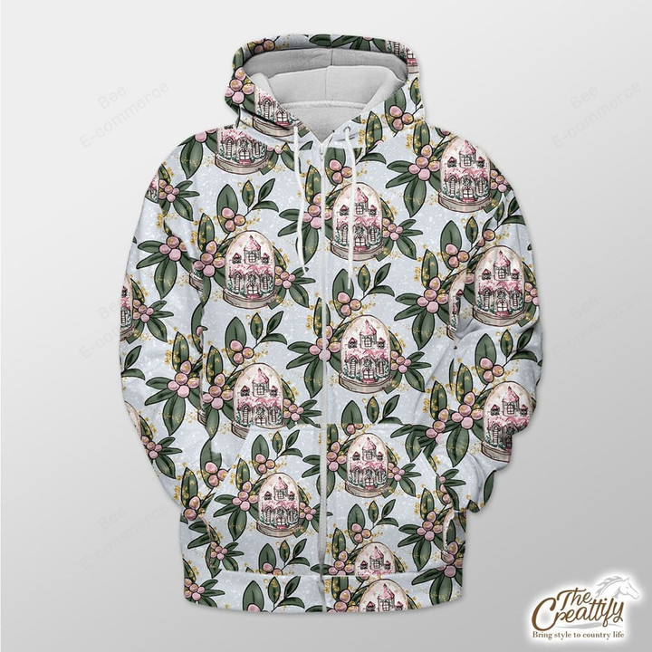 Pink Christmas Ball And Holly Leaf Outerwear Christmas Gift Hoodie Zip Hoodie