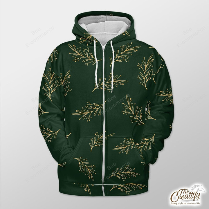Green Background With Gold Xmas Tree Branch Outerwear Christmas Gift Hoodie Zip Hoodie