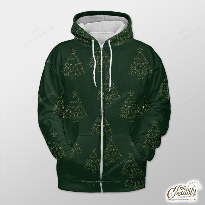 Green Background With Gold Xmas Tree Outerwear Christmas Gift Hoodie Zip Hoodie