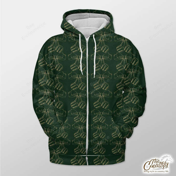 Green Background With Gold Xmas Bow Outerwear Christmas Gift Hoodie Zip Hoodie