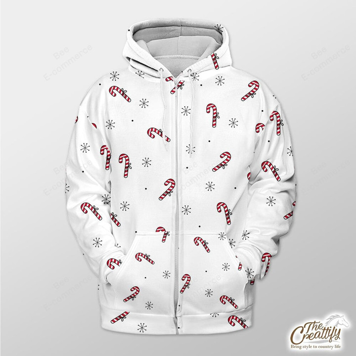Seamless White Pattern With Candy Canes Outerwear Christmas Gift Hoodie Zip Hoodie