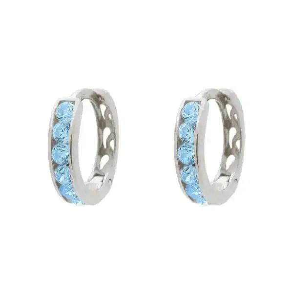Sterling Silver Aqua Blue Sparkling Huggie Hoop Earrings for Girls