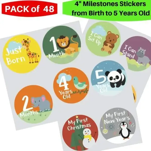 48 Baby Milestone Stickers from Birth to 5 Years Old
