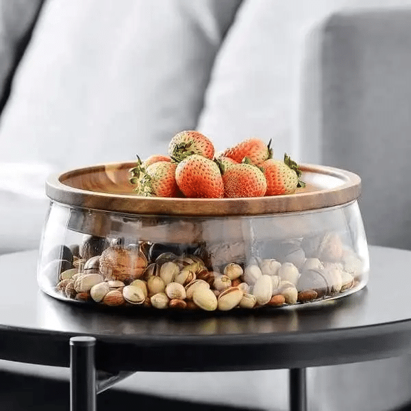 Fruit Nut Storage Box Double Layer Snack Candy Storage Box | Container With Wooden Lid