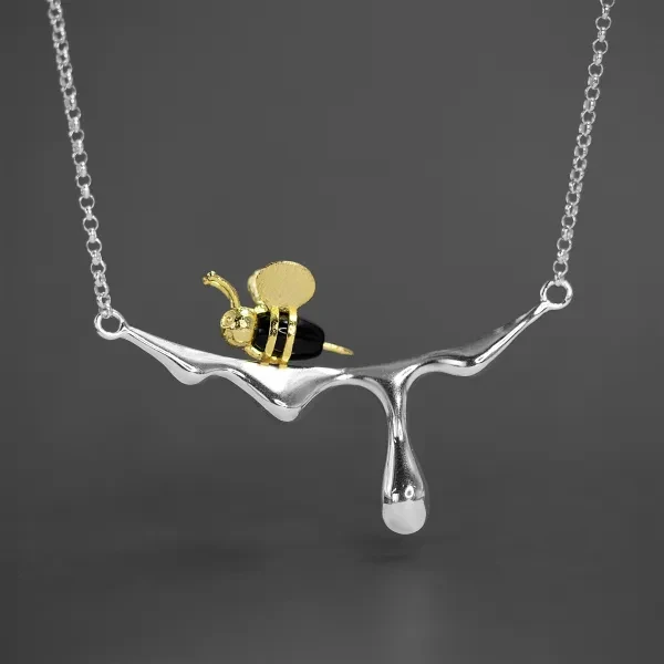 Bee and Dripping Honey Pendant Necklace