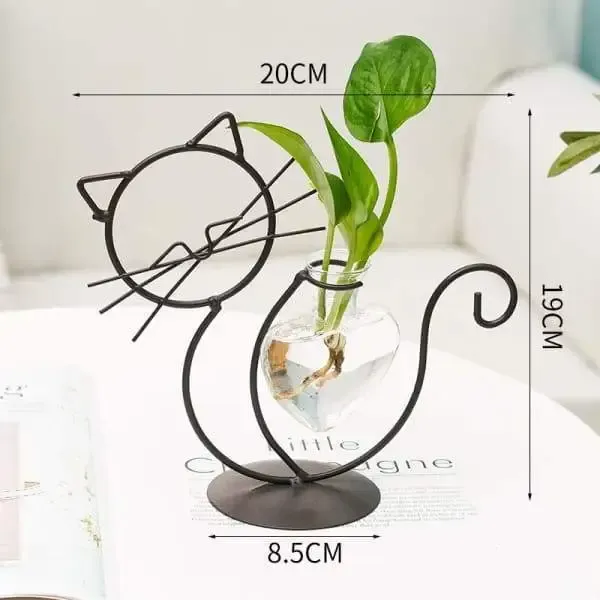 Simple Cat Iron Flower Hydroponic Vase | Cat Glass Planter Vase Holder