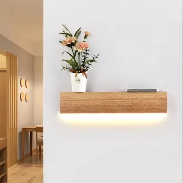 Modern Wood Oak Shelf And Lamp