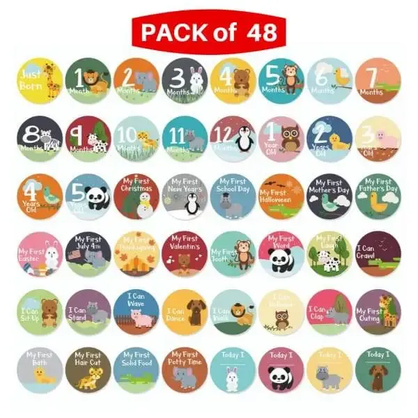 48 Baby Milestones Stickers – First 5 Years | Animal Stickers