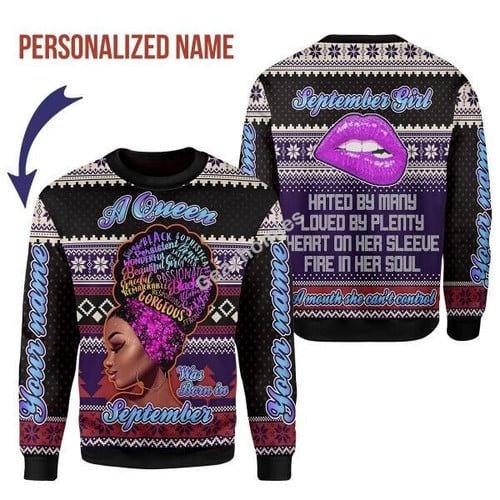 Gearhomies Personalized Christmas Sweater A Queen Was Born In September 3D Apparel