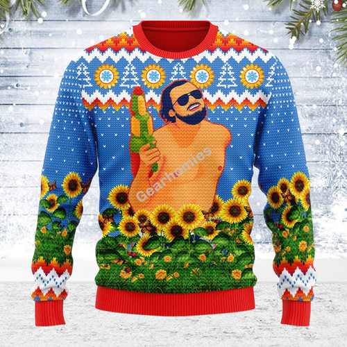 Merry Christmas Gearhomies Unisex Ugly Christmas Sweater Leo Running With Water Gun 3D Apparel