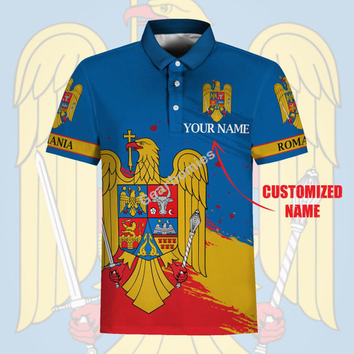 Gearhomies Personalized Unisex Polo Shirt Romania Coat Of Arms 3D Apparel