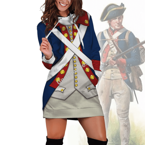 Gearhomies Dress Hoodie Patriot Soldier in American Revolution Historical 3D Apparel