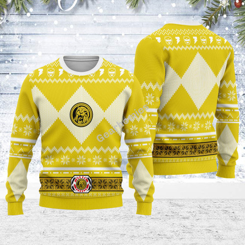 Merry Christmas GearHomies Unisex Christmas Sweater Yellow Power Ranger 3D Apparel