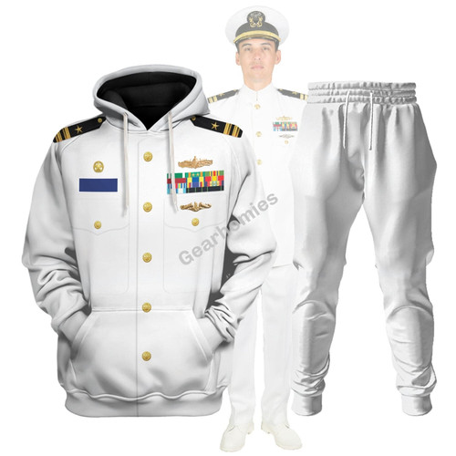 Personalized Rank and Branches US Navy Uniform Dress Uniform Service Dress White Hoodies Pullover Sweatshirt Tracksuit