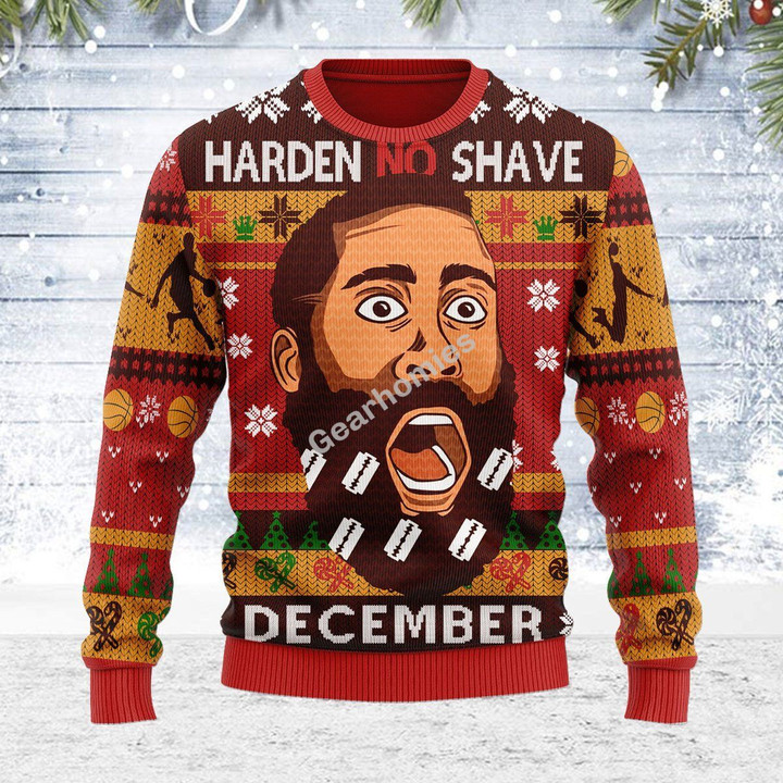 Merry Christmas Gearhomies Unisex Ugly Christmas Sweater Harden No Shave December 3D Apparel