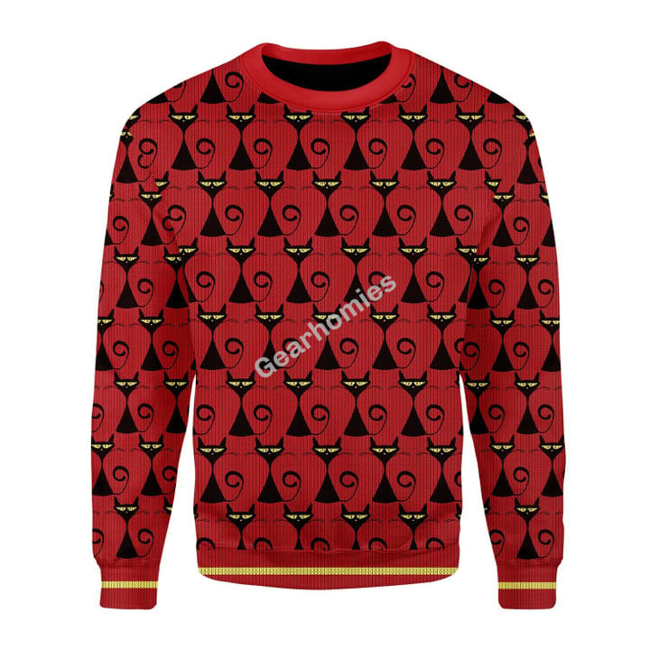 Merry Christmas Gearhomies Unisex Christmas Sweater Black Cat 3D Apparel