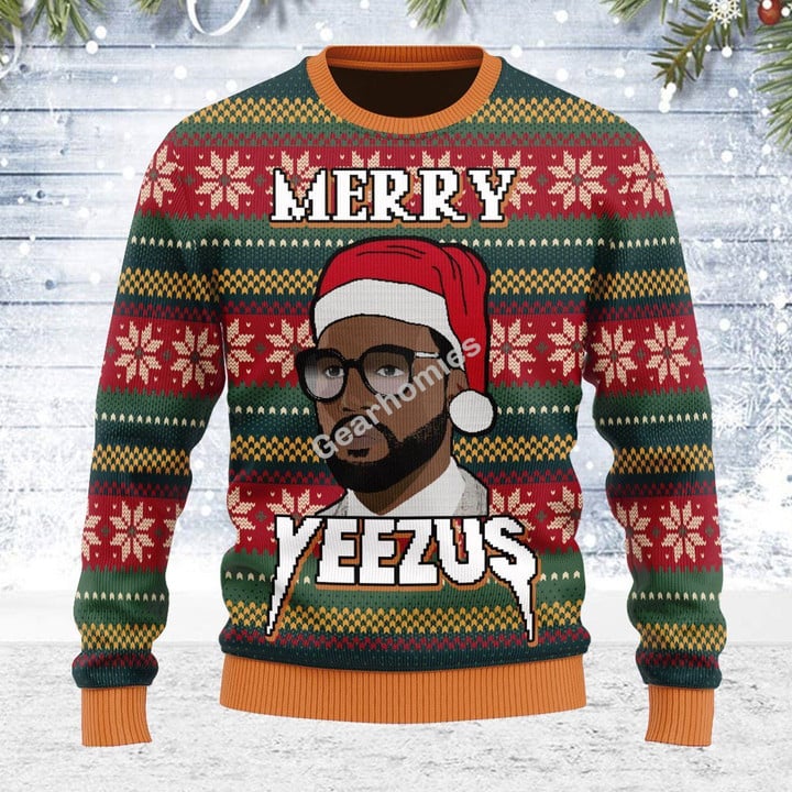 Merry Christmas Gearhomies Unisex Ugly Christmas Sweater Merry Yeezus Meme 3D Apparel