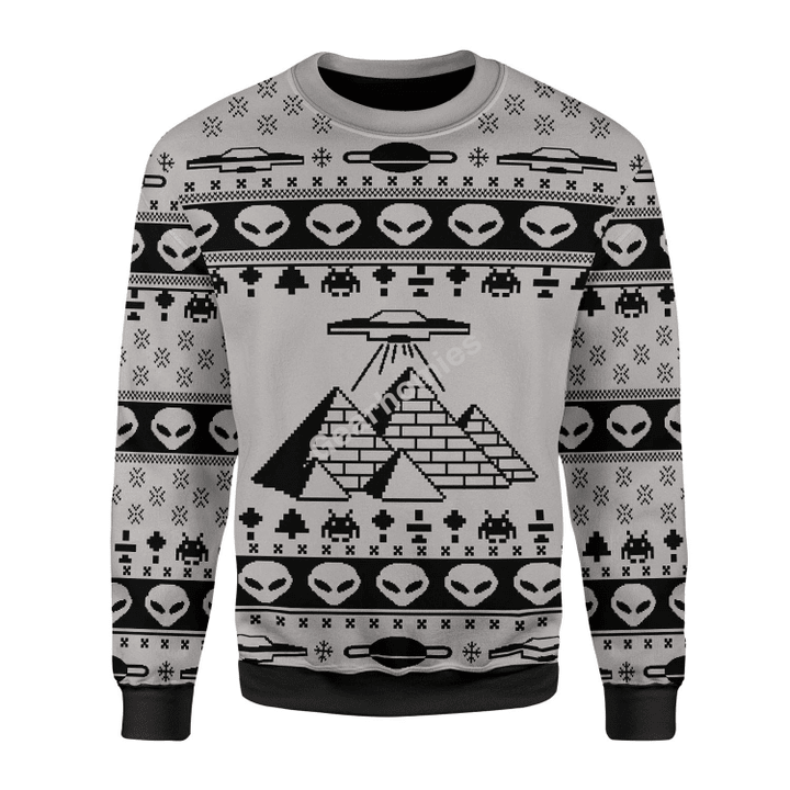 Merry Christmas Gearhomies Unisex Christmas Sweater Ancient Alien Pyramid 3D Apparel