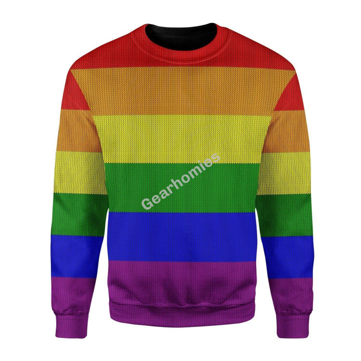 Merry Christmas Gearhomies Unisex Christmas Sweater Rainbow Flag LGBTQ+ 3D Apparel