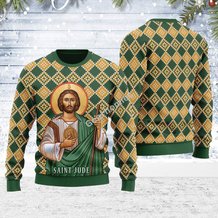 Merry Christmas Gearhomies Unisex Ugly Christmas Sweater Jude the Apostle 3D Apparel