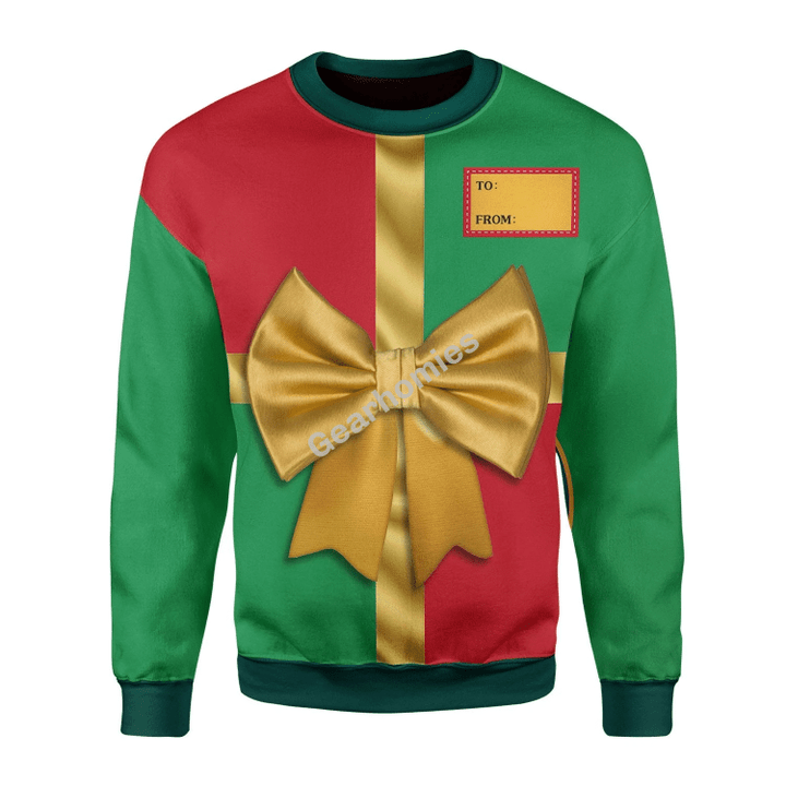 Merry Christmas Gearhomies Unisex Christmas Sweater Gift Box Custom Name 3D Apparel