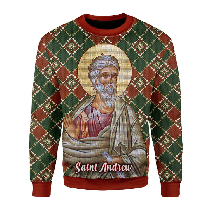 Merry Christmas Gearhomies Unisex Christmas Sweater Andrew the Apostle 3D Apparel