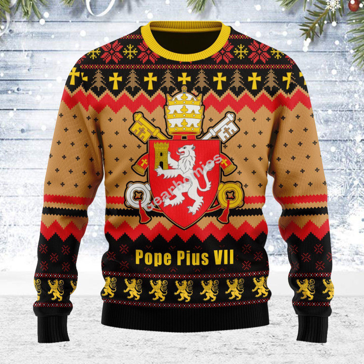 Merry Christmas Gearhomies Unisex Ugly Christmas Sweater Pope Pius VIII Coat of Arms 3D Apparel