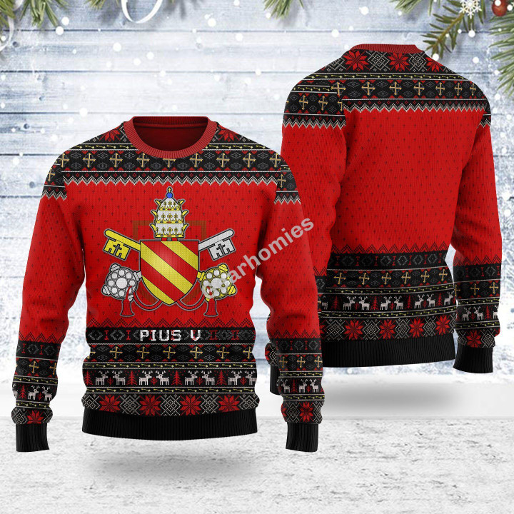 Merry Christmas Gearhomies Unisex Ugly Christmas Sweater Pope Pius V 3D Apparel
