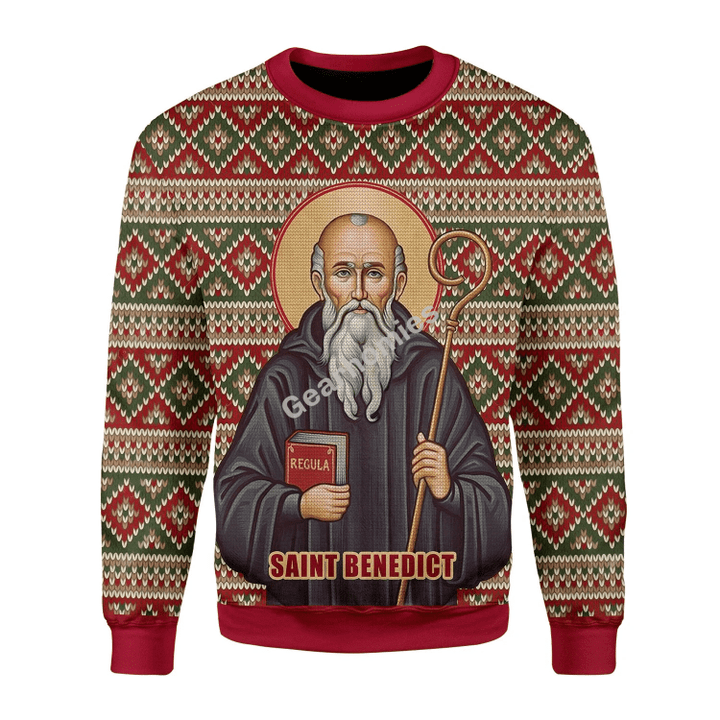 Merry Christmas Gearhomies Unisex Christmas Sweater Saint Benedict 3D Apparel