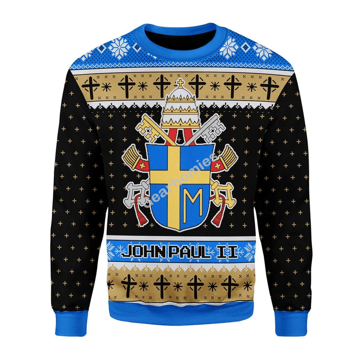 Merry Christmas Gearhomies Unisex Christmas Sweater John Paul II Coat of Arms 3D Apparel