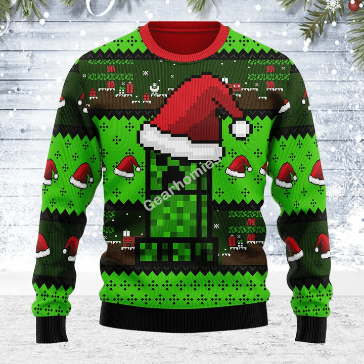 Merry Christmas Gearhomies Unisex Ugly Christmas Sweater Minecraft 3D Apparel
