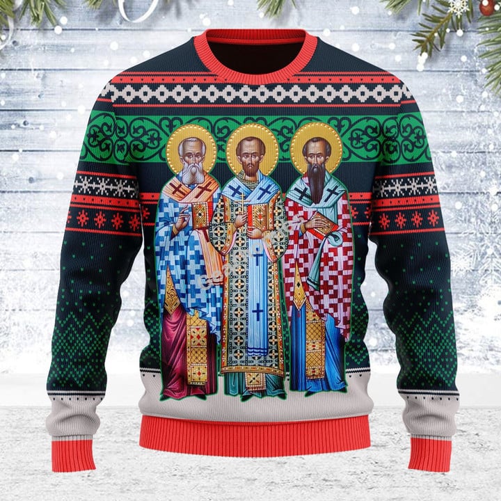 GearHomies Ugly Christmas Sweater Three Great Hierarchs 3D Apparel