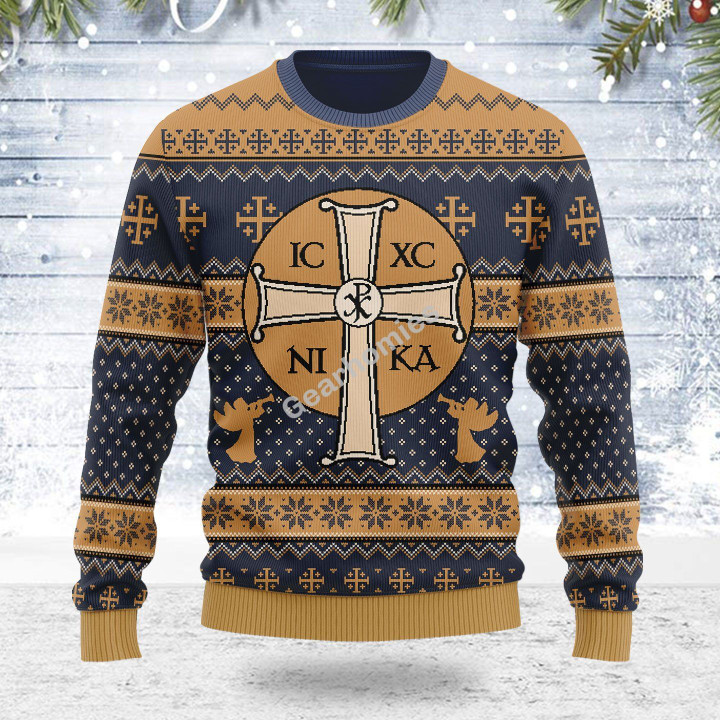 Merry Christmas Gearhomies Unisex Ugly Christmas Sweater Jesus IC XC 3D Apparel