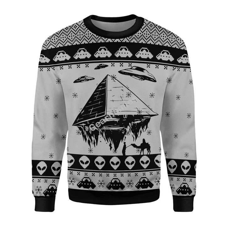 Gearhomies Unisex Christmas Sweater Pyramid UFO Ancient Aliens 3D Apparel
