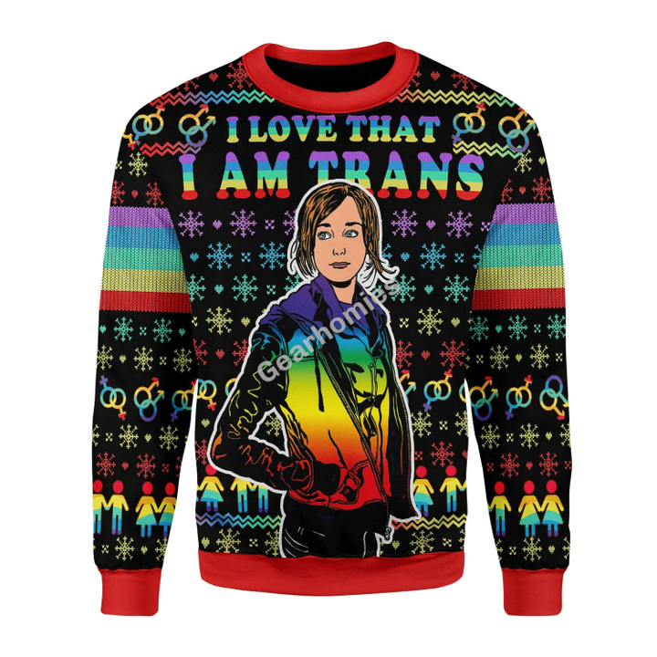 Merry Christmas Gearhomies Unisex Christmas Sweater I Love That I Am Trans