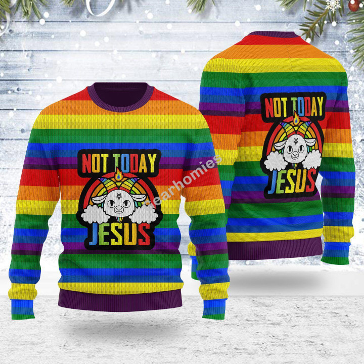 Merry Christmas Gearhomies Unisex Ugly Christmas Sweater Not Today Jesus 3D Apparel