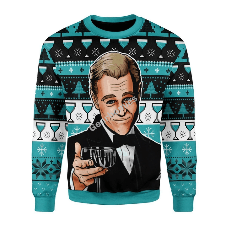Merry Christmas Gearhomies Unisex Christmas Sweater Leo Wine Glass Meme 3D Apparel