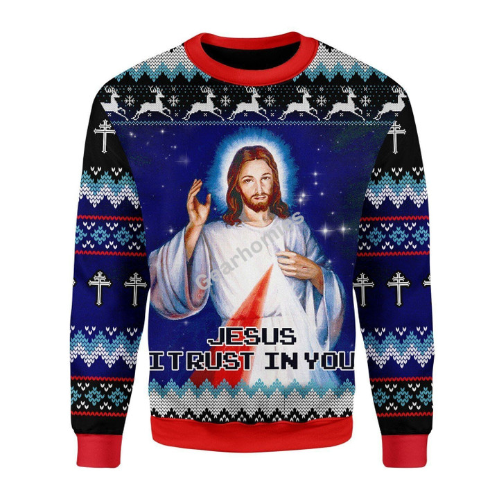 Merry Christmas Gearhomies Unisex Christmas Sweater Jesus I Trust In You 3D Apparel
