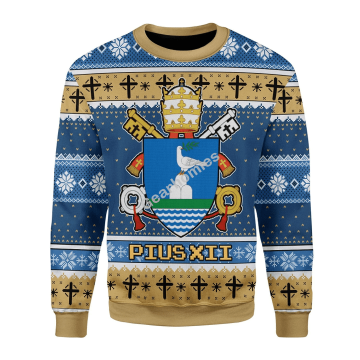 Merry Christmas Gearhomies Unisex Christmas Sweater Pius XII Coat Of Arms 3D Apparel