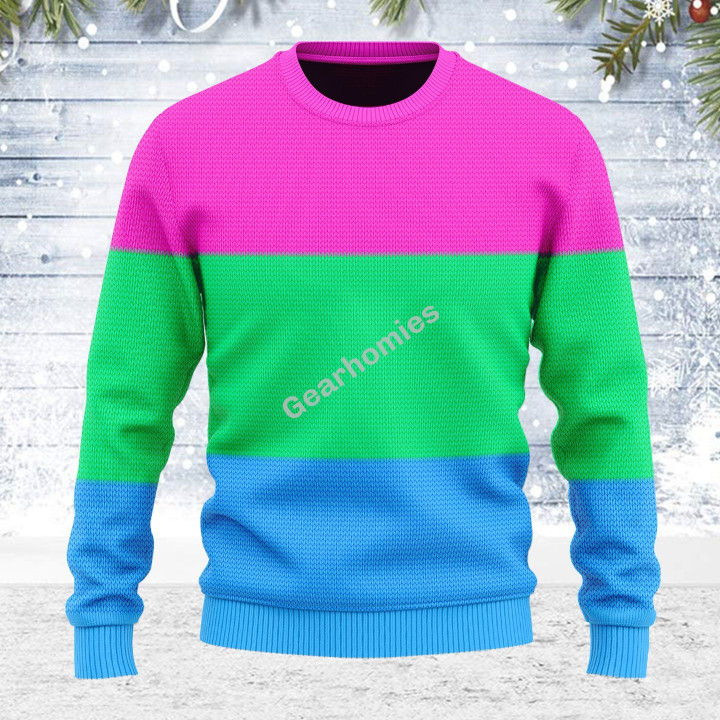 Merry Christmas Gearhomies Unisex Ugly Christmas Sweater Polysexual Flag 3D Apparel