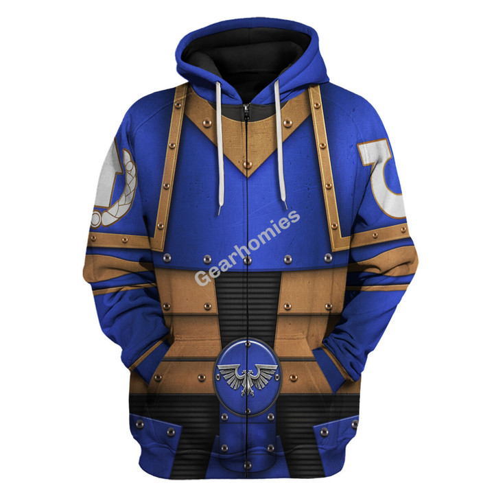 GearHomies Unisex Zip Hoodie Pre-Heresy Ultramarines Legion in Mark II Crusade 3D Costumes