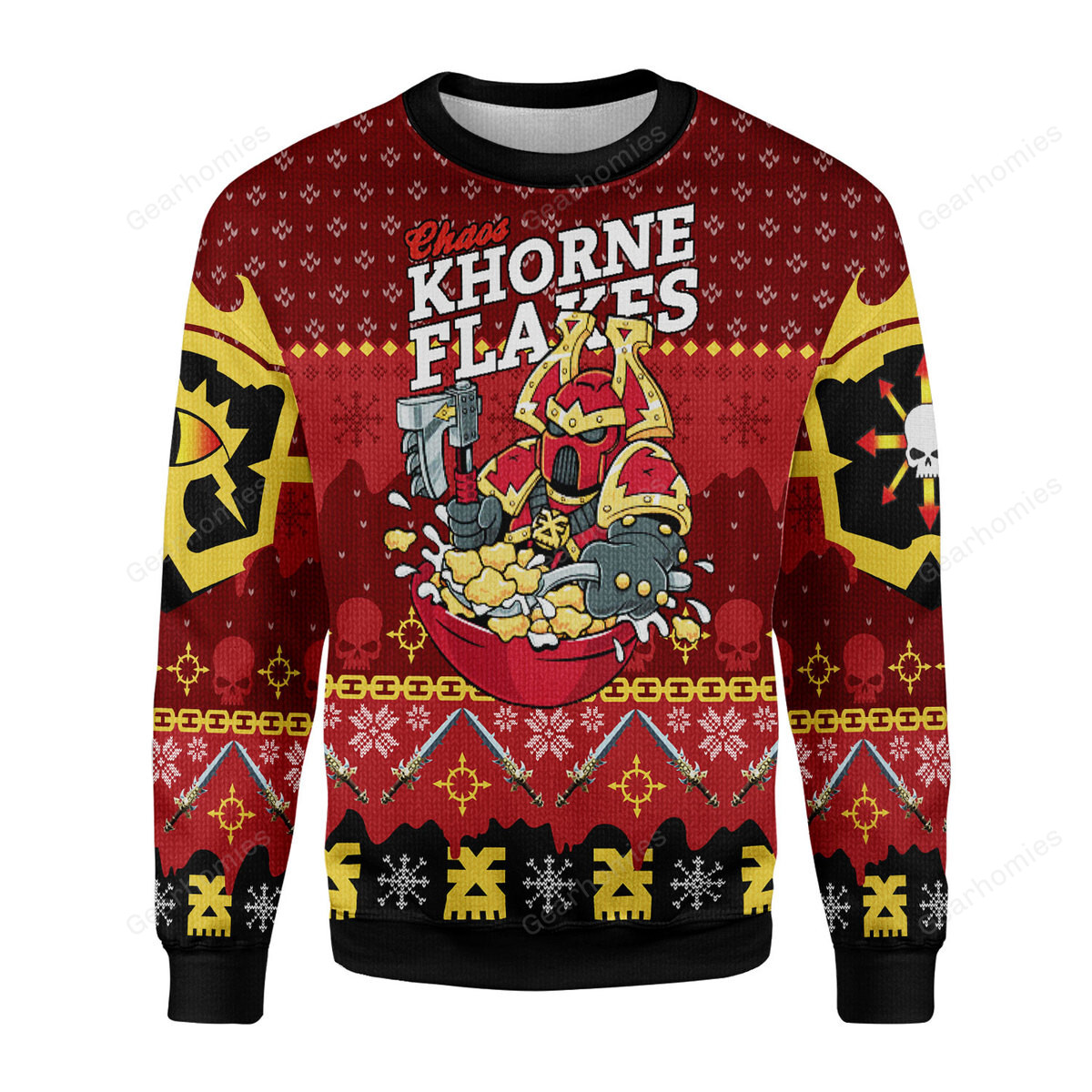 Merry Christmas GearHomies Unisex Christmas Sweater Chaos Khorne Flakes 3D Apparel
