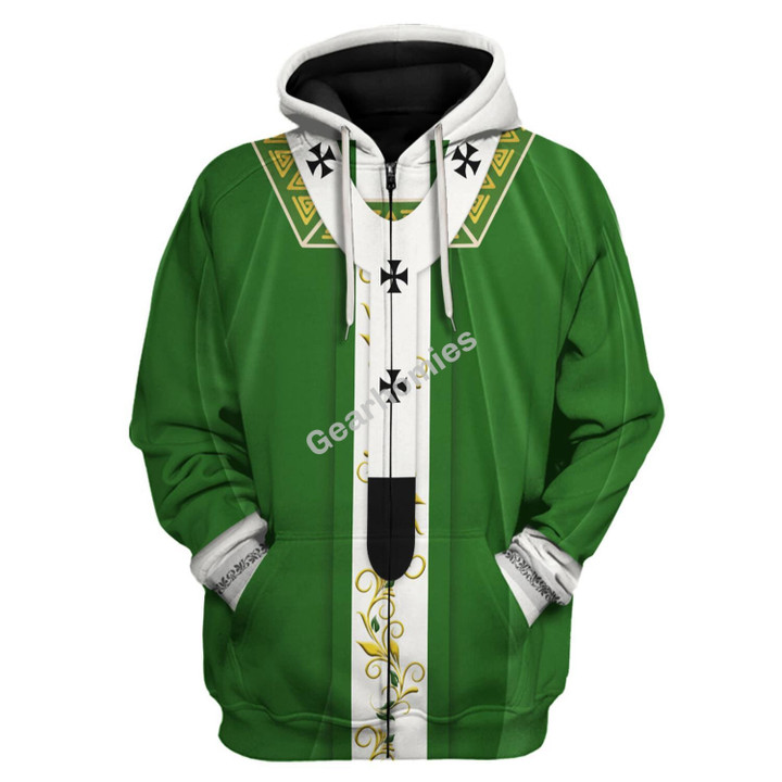 GearHomies Zip Hoodie Pope Francis In Liturgical Vestment, Green 3D Apparel