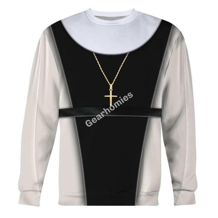 GearHomies Sweatshirt Catholic Nun Habit Gold Cross