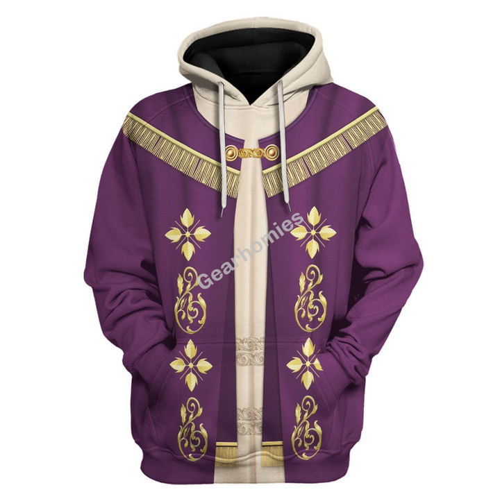 GearHomies Tracksuit Hoodie Pullover Sweatshirt Pope Francis In Purple Liturgical Vestment 3D Apparel
